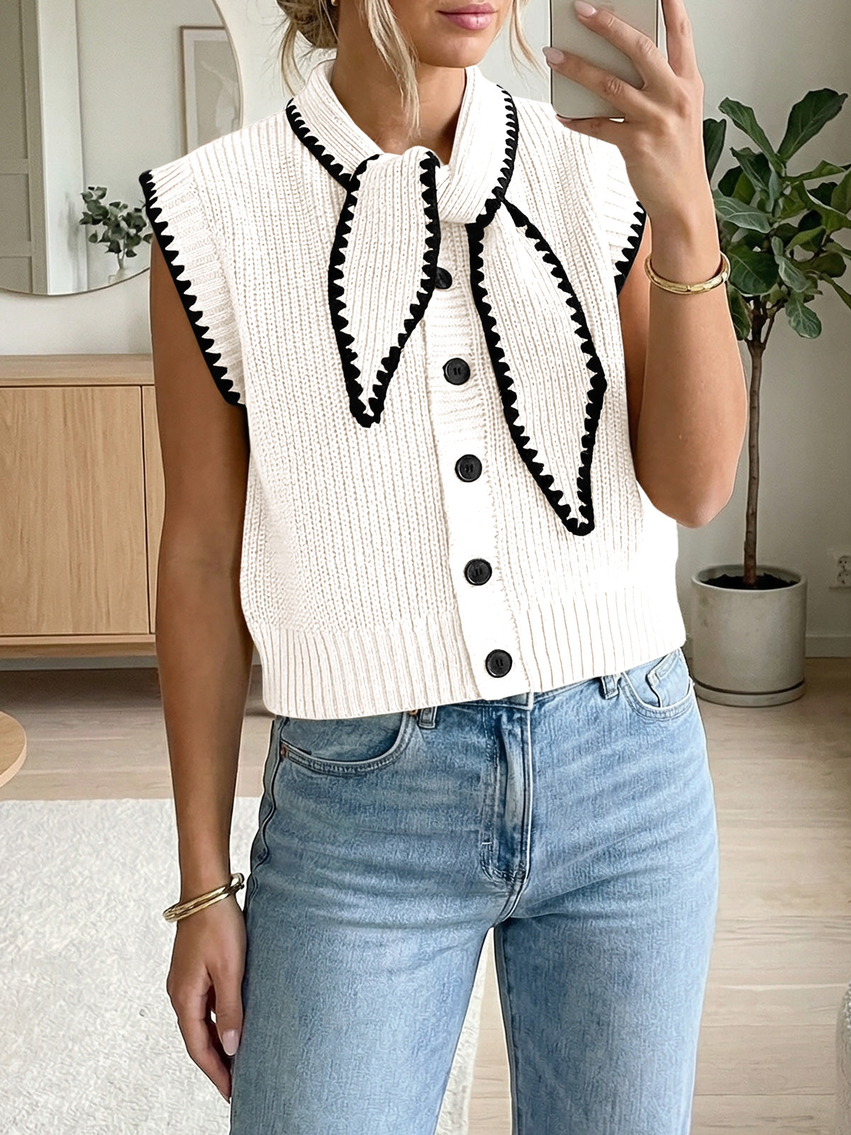 Saodimallsu Womens Tie Front Sleeveless Sweater Vest