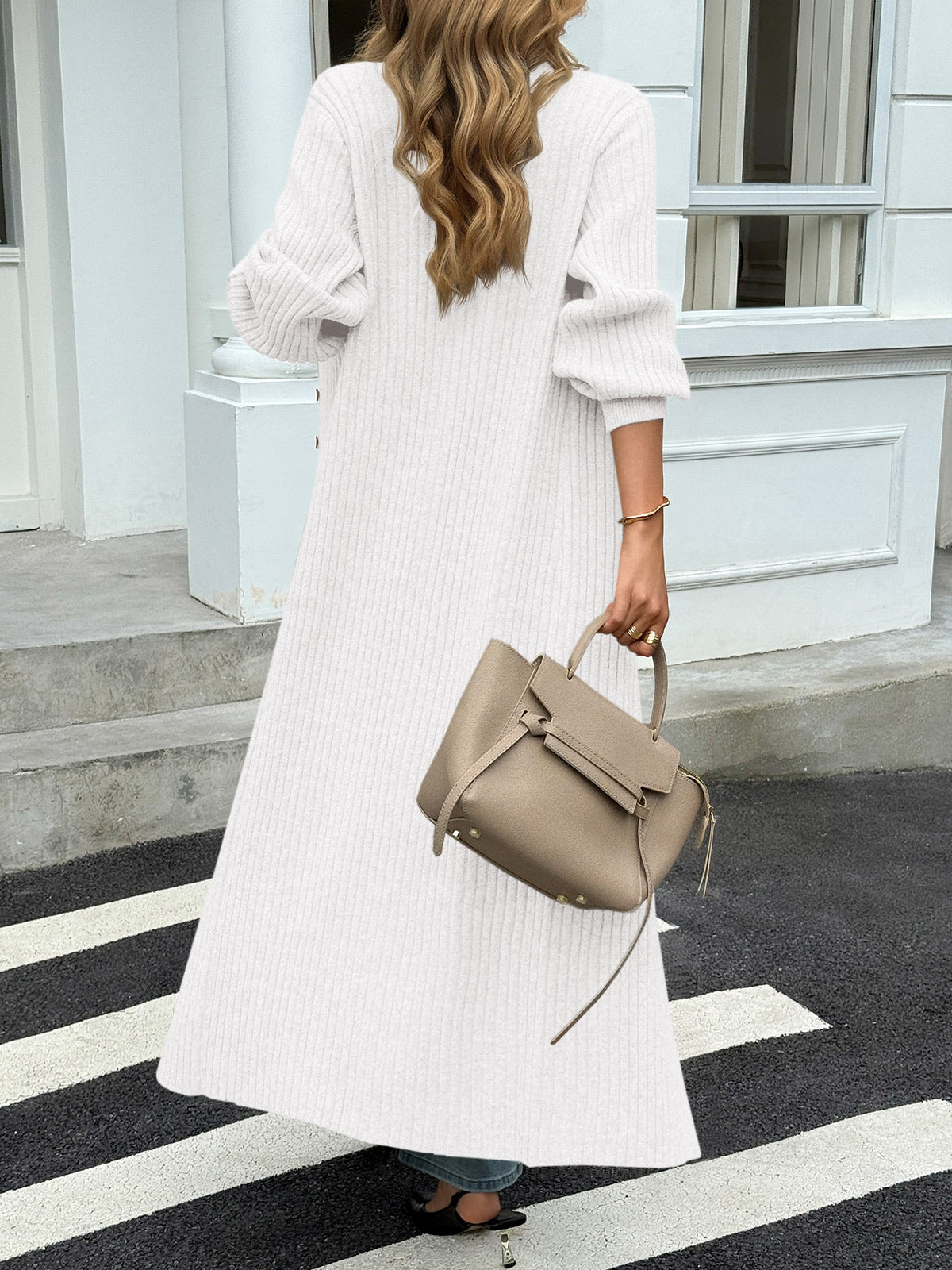 Saodimallsu White Womens V Neck Cardigan