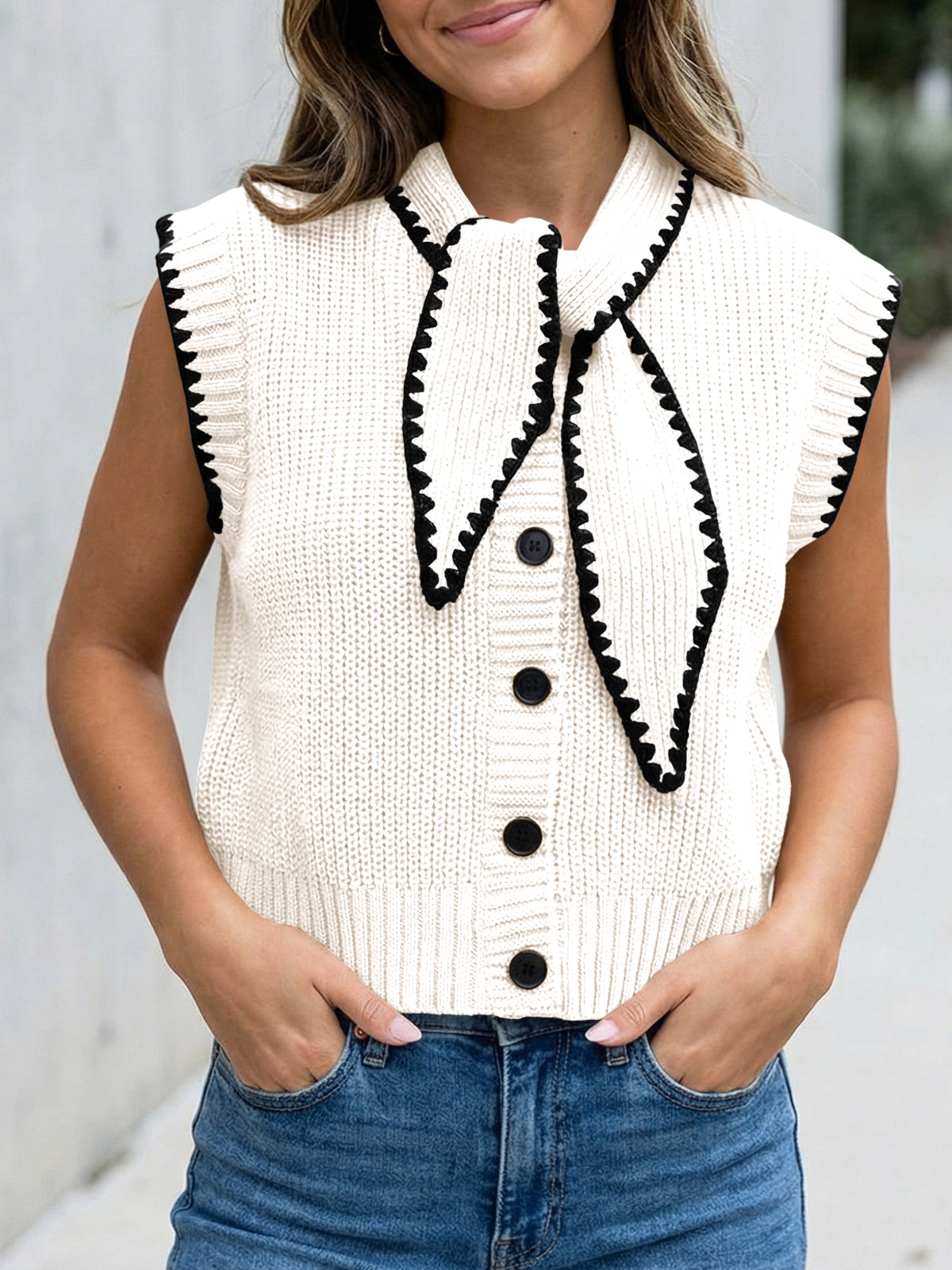 Saodimallsu Womens Tie Front Sleeveless Sweater Vest