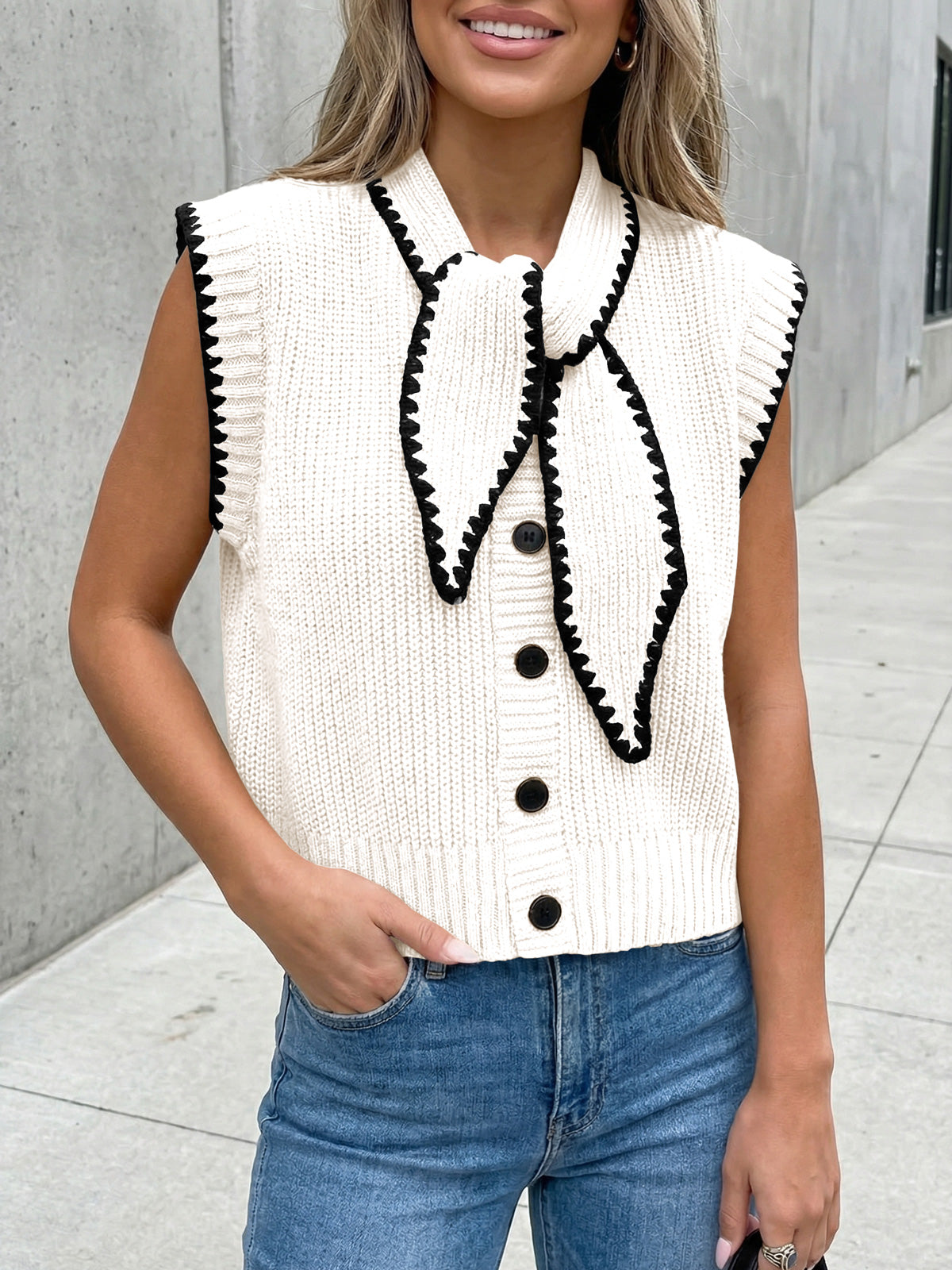Saodimallsu Womens Tie Front Sleeveless Sweater Vest