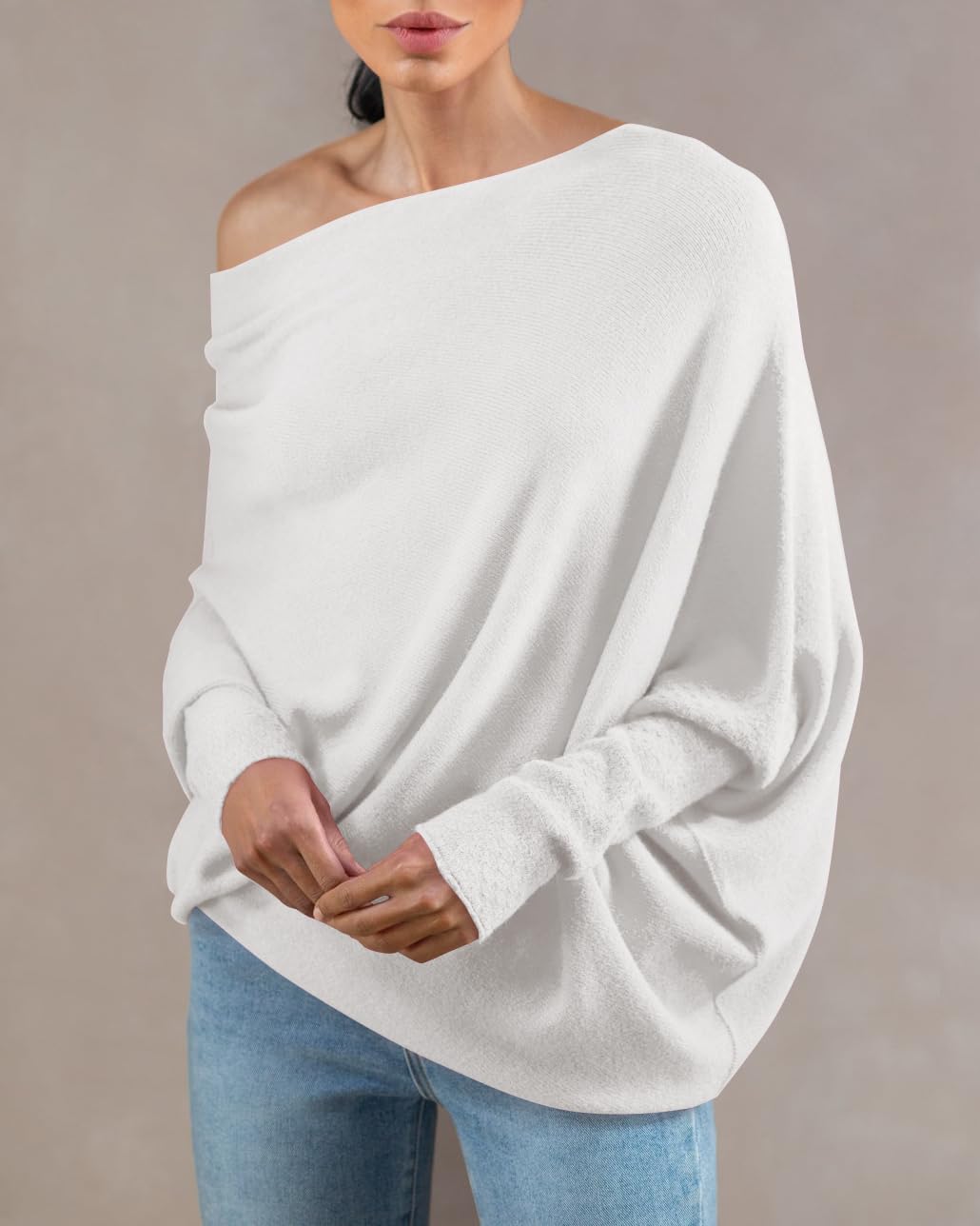 Saodimallsu Womens Boat Neck Oversized Knit Sweater