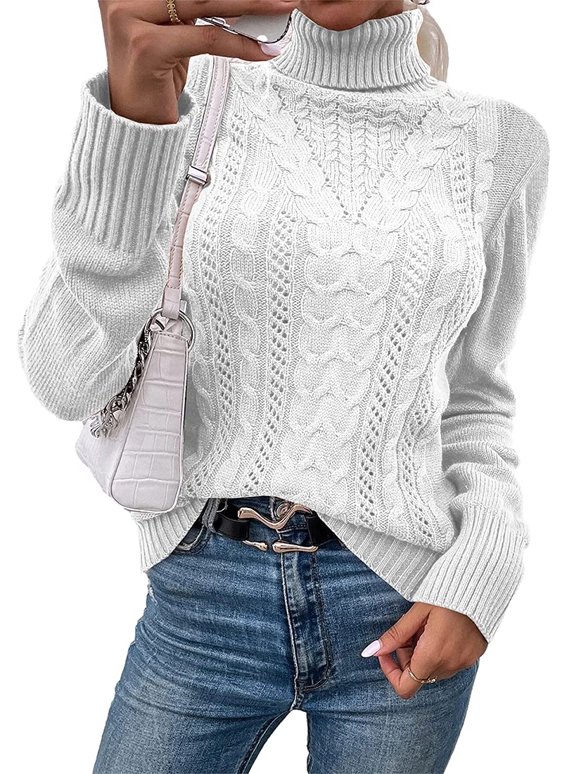 Saodimallsu Women Turtleneck Cable Knit Sweater