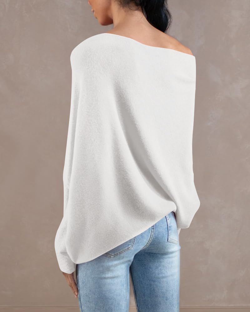 Saodimallsu Womens Boat Neck Oversized Knit Sweater