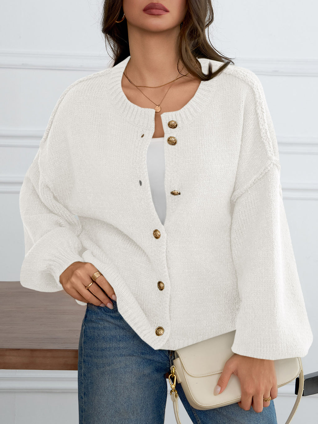 Saodimallsu Womens Button Up Long Lantern Sleeve Cardigans