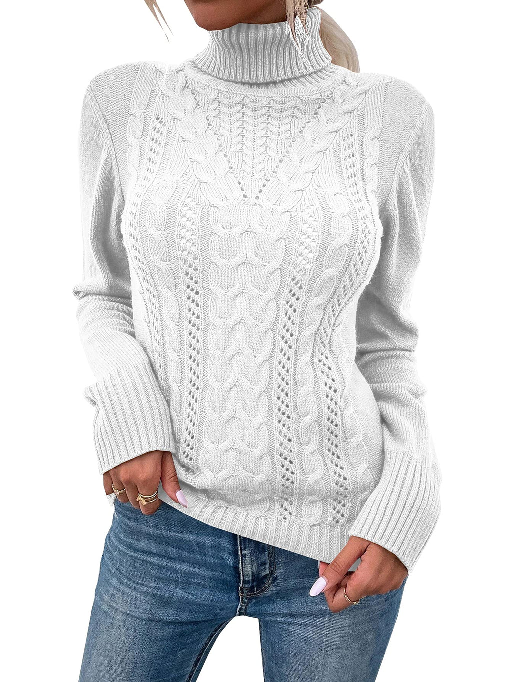 Saodimallsu Women Turtleneck Cable Knit Sweater