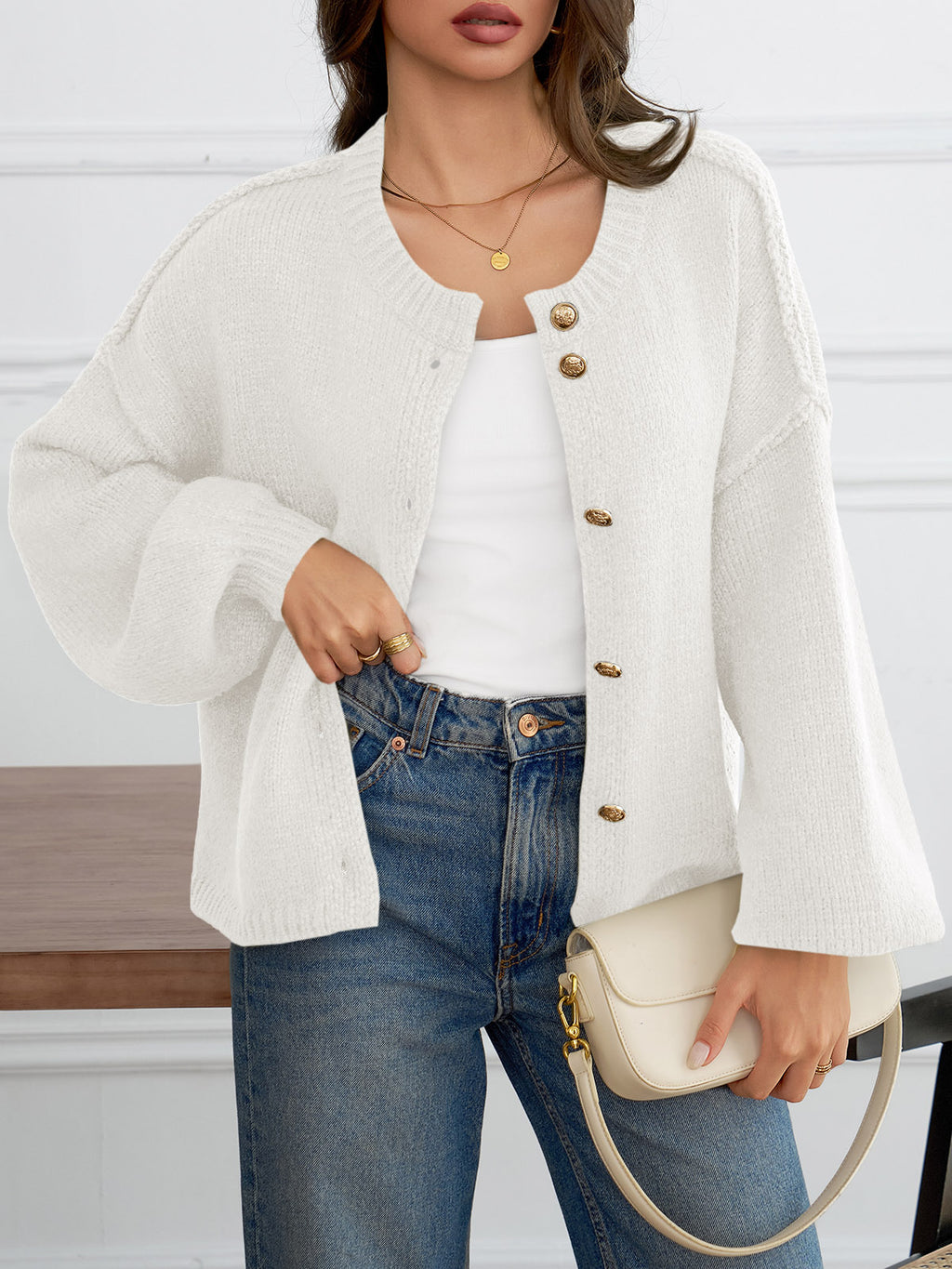 Saodimallsu Womens Button Up Long Lantern Sleeve Cardigans