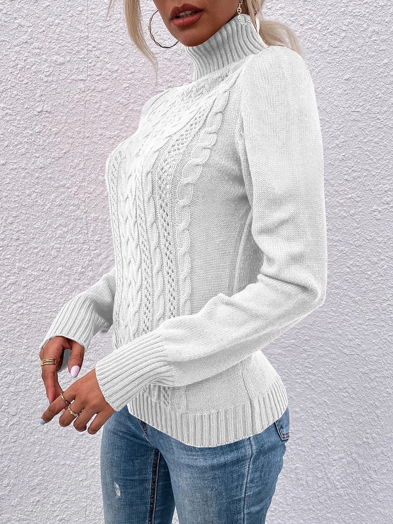 Saodimallsu Women Turtleneck Cable Knit Sweater