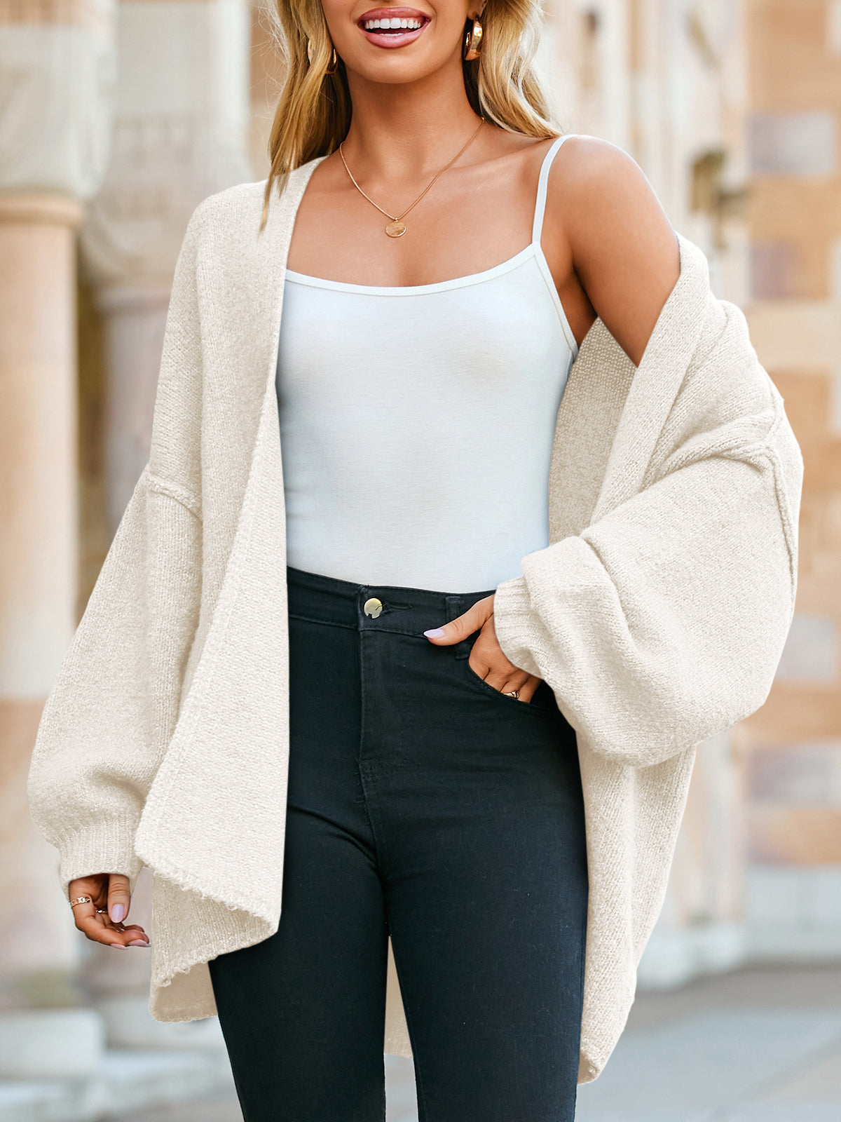 Saodimallsu Womens Lantern Sleeve Chunky Cardigan