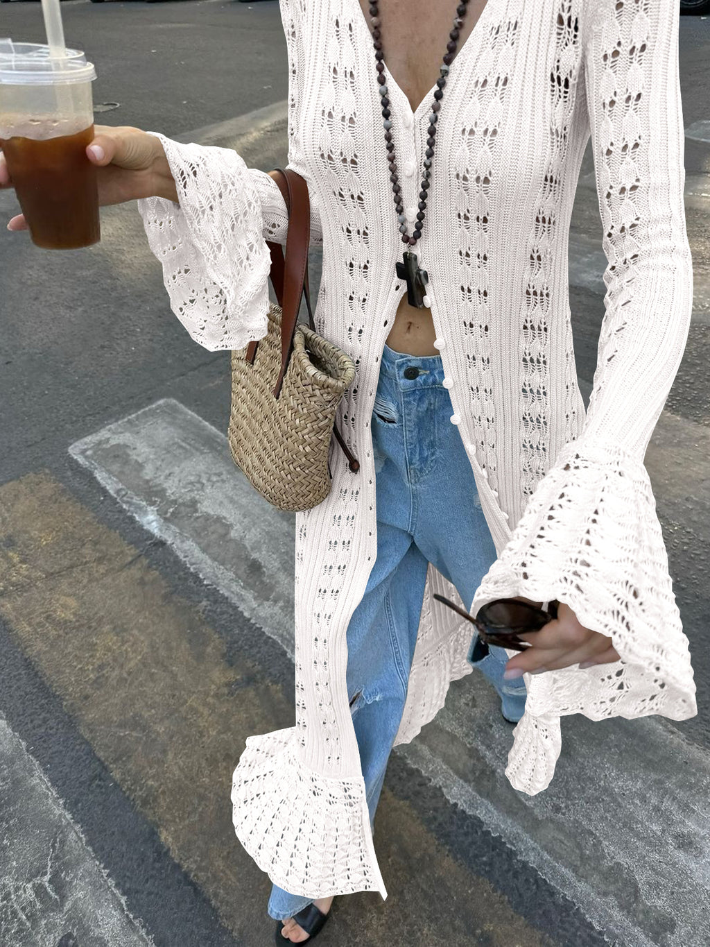 Saodimallsu Womens Boho Crochet Cardigan