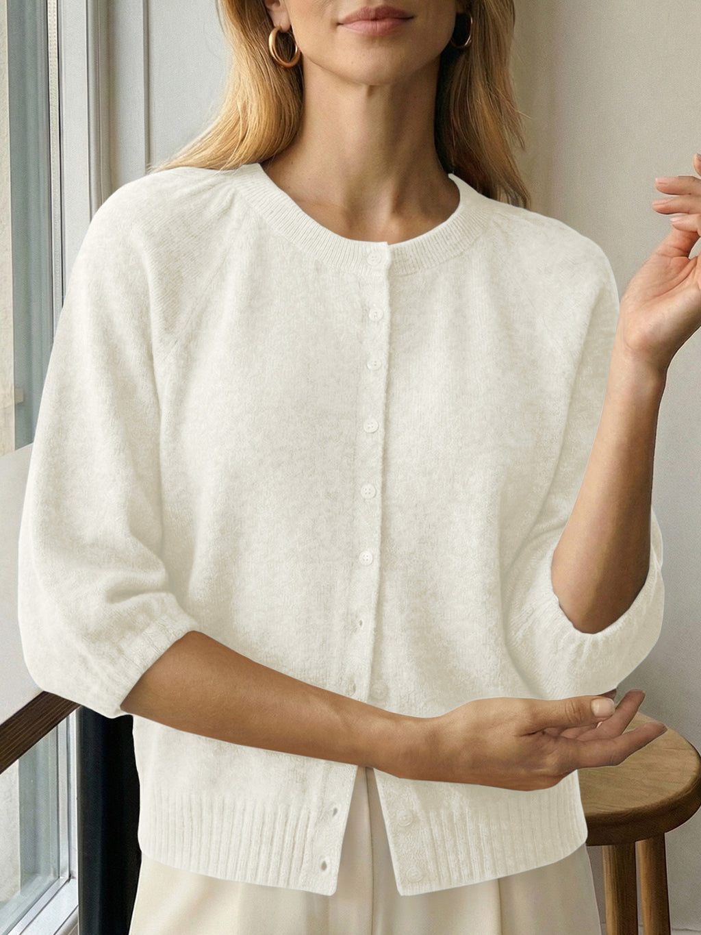 Saodimallsu Womens Puff Sleeve Knit Cardigan