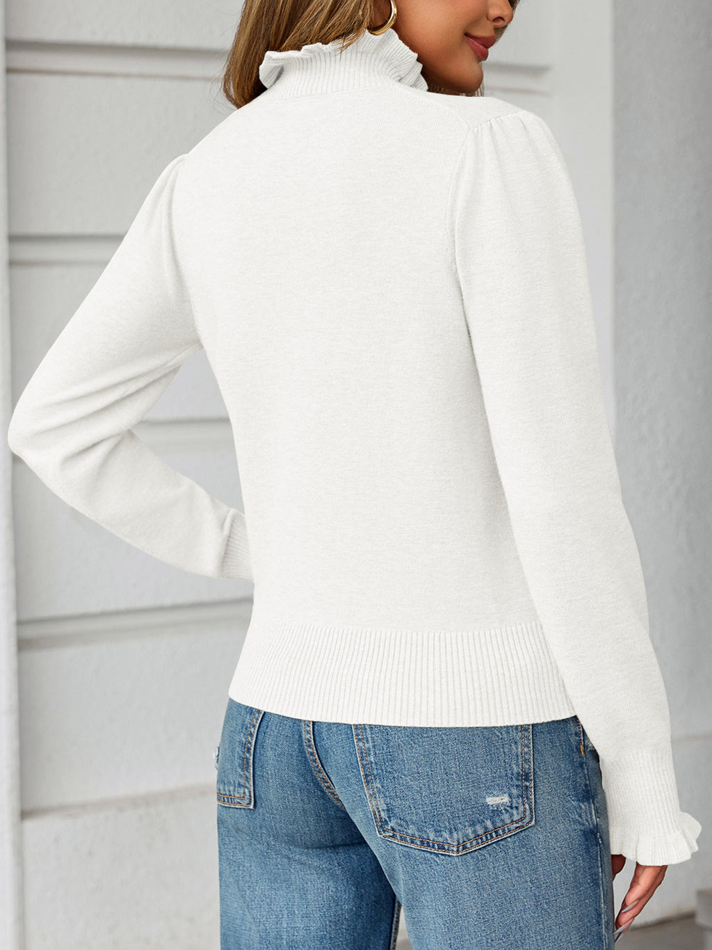 Saodimallsu Womens Ruffle Mock Neck Sweater