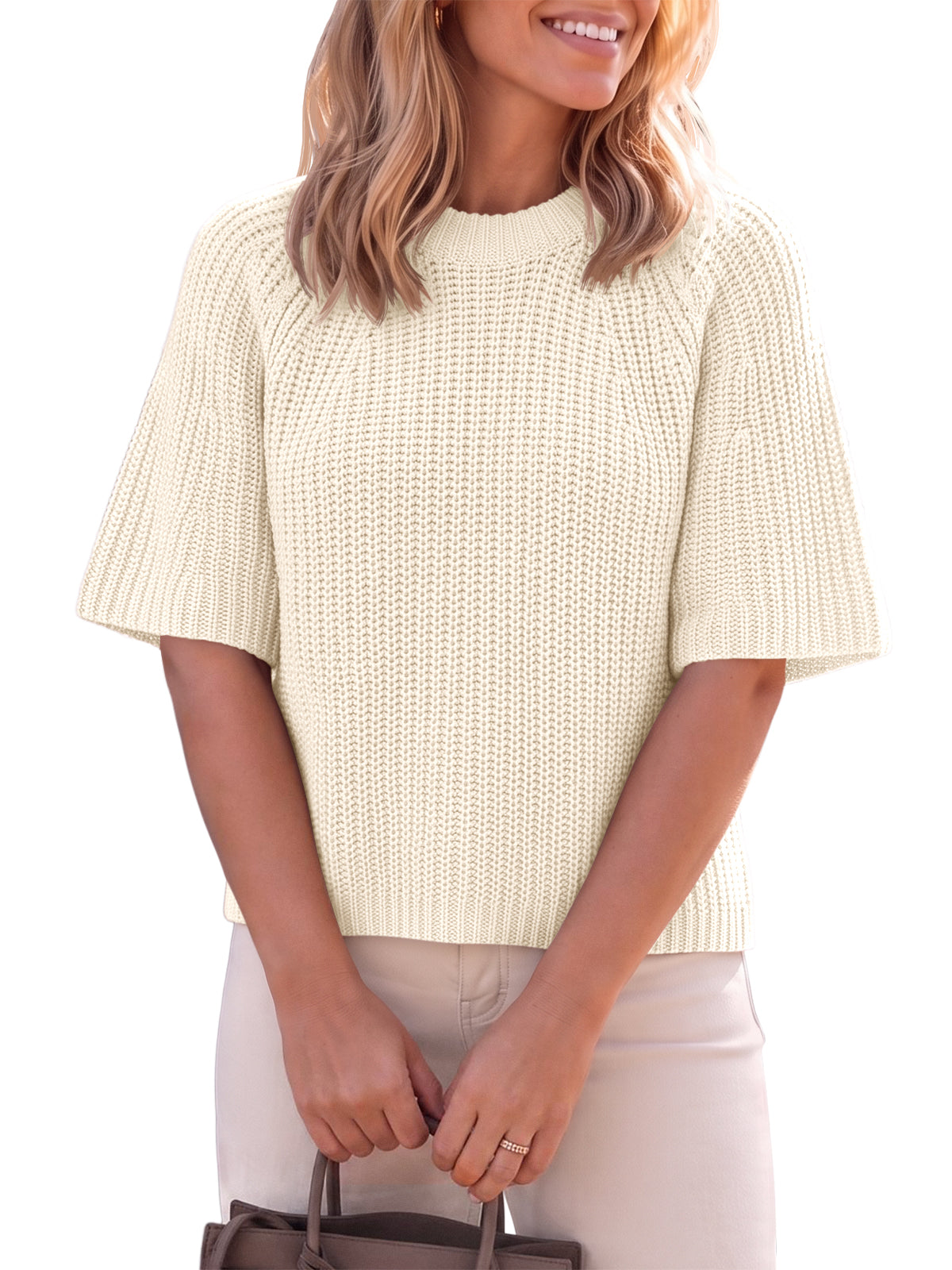 Saodimallsu Womens Short Sleeve Cropped Sweater