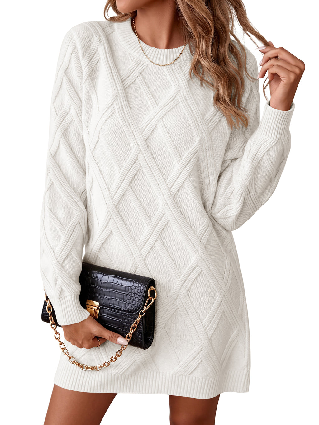 Saodimallsu Womens Cable Knit Fitted Mini Dress