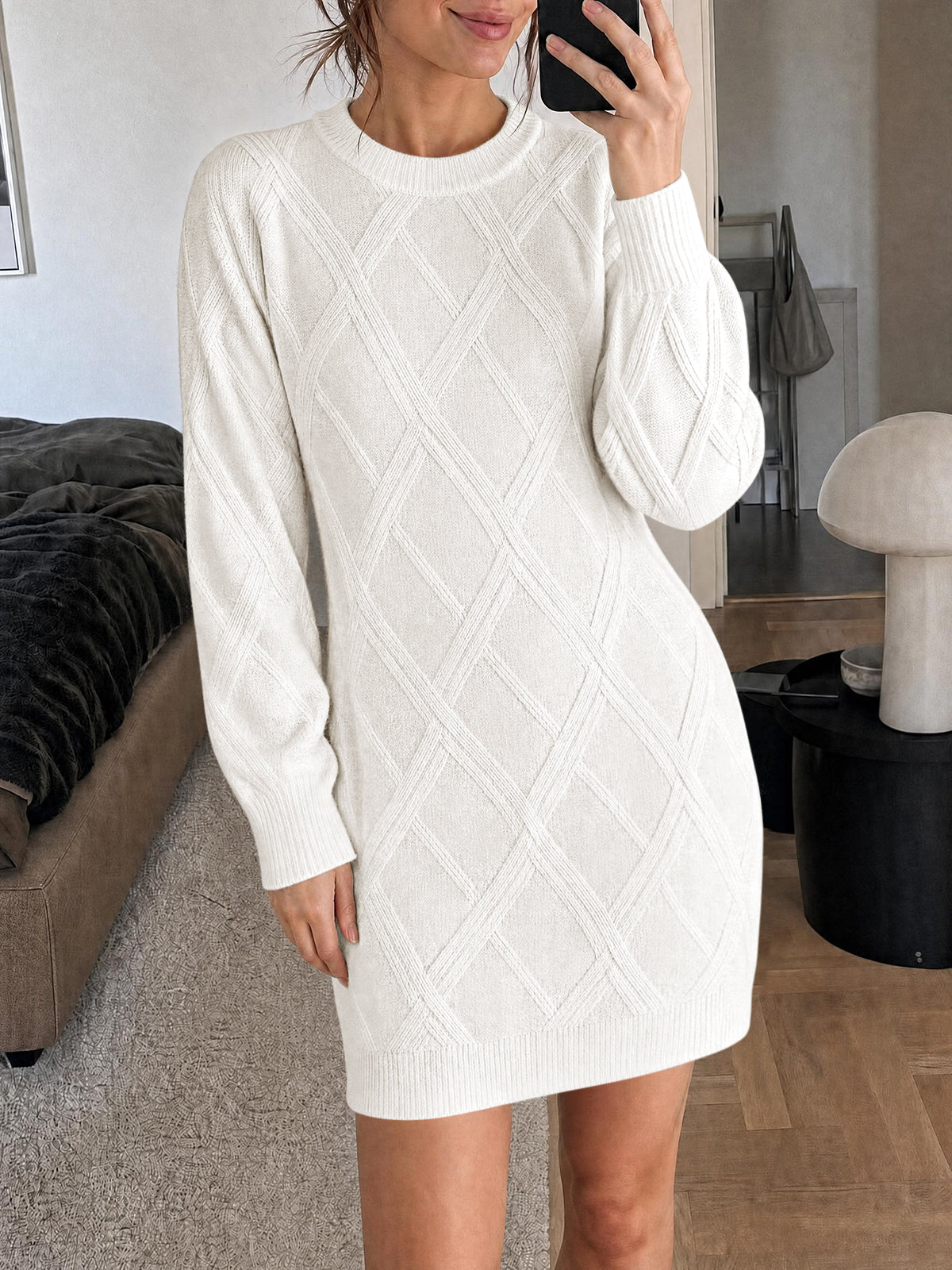 Saodimallsu Womens Cable Knit Fitted Mini Dress