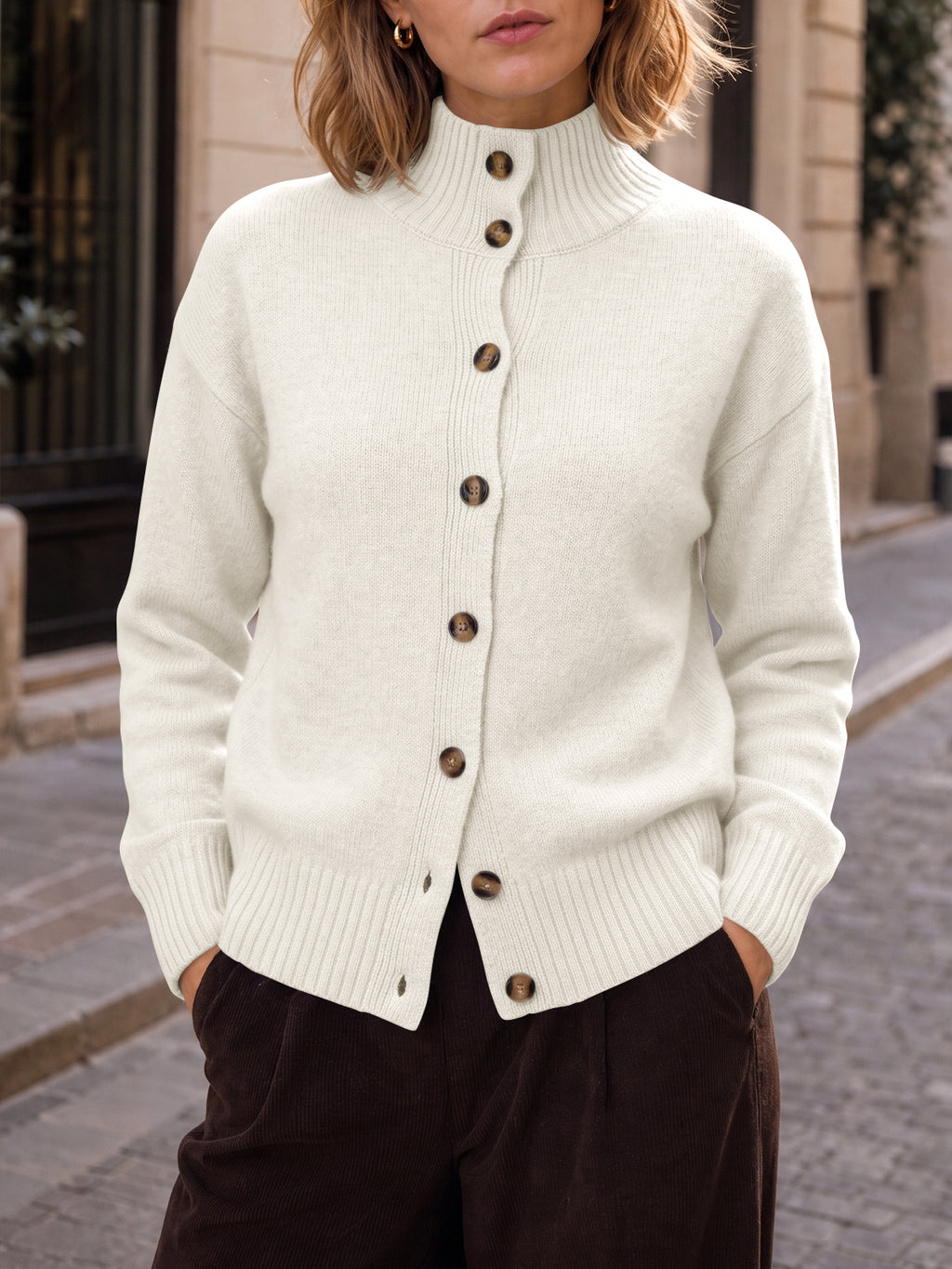 Saodimallsu Womens Mock Neck Button Up Cardigans