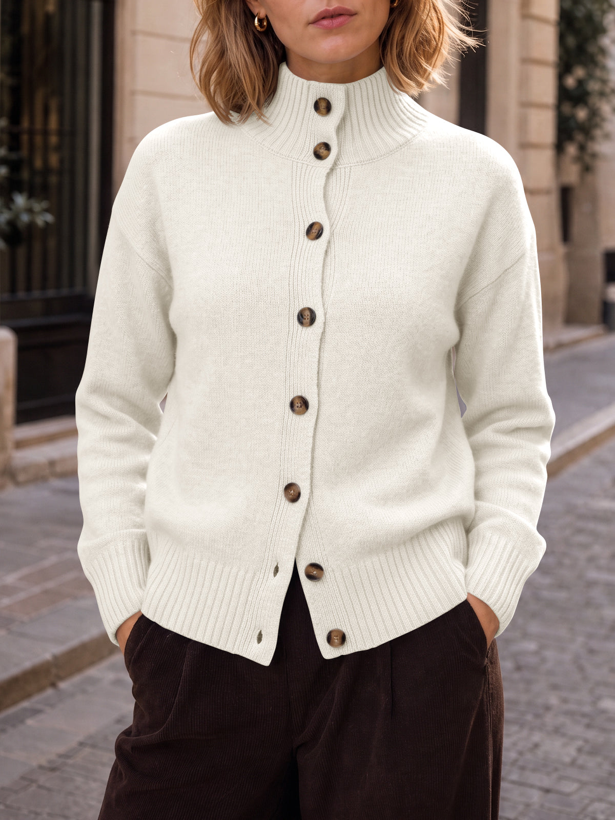 Saodimallsu Womens Mock Neck Button Up Cardigans