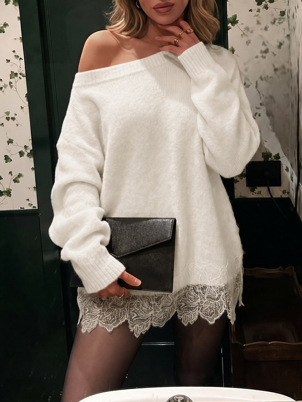 Saodimallsu Women Lace Patchwork Sweater