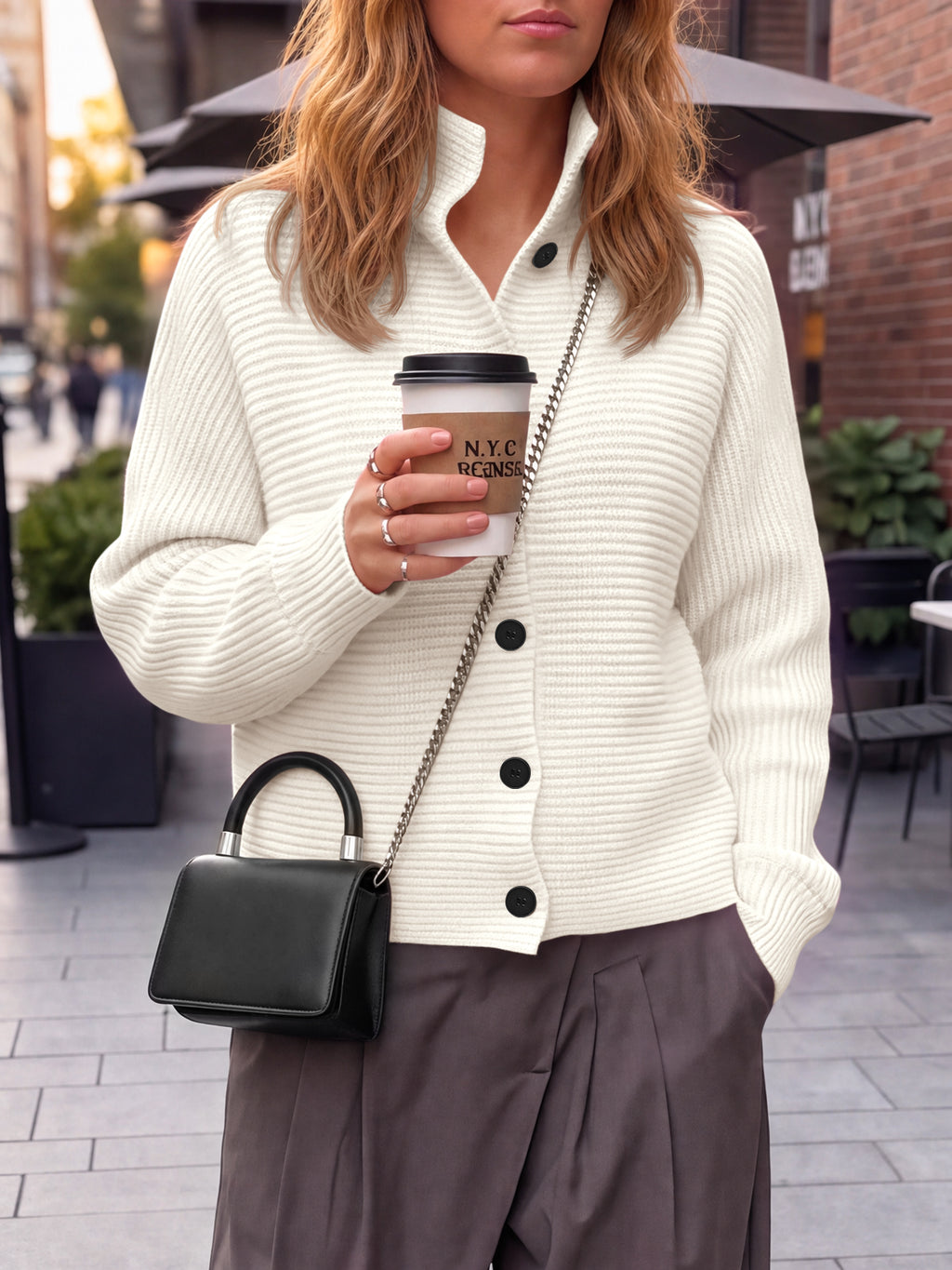 Saodimallsu Womens Mock Neck Button Cardigan