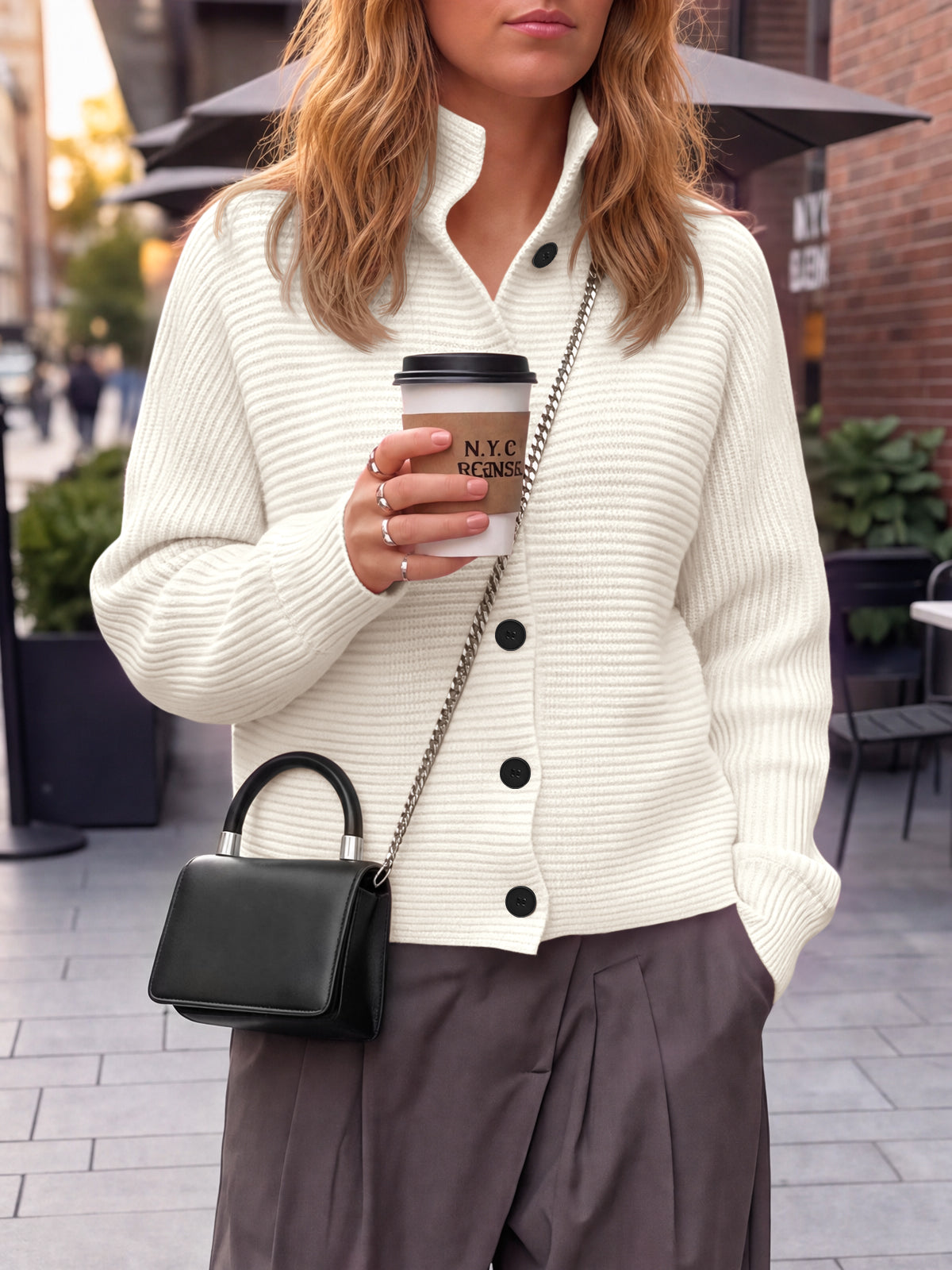 Saodimallsu Womens Mock Neck Button Cardigan