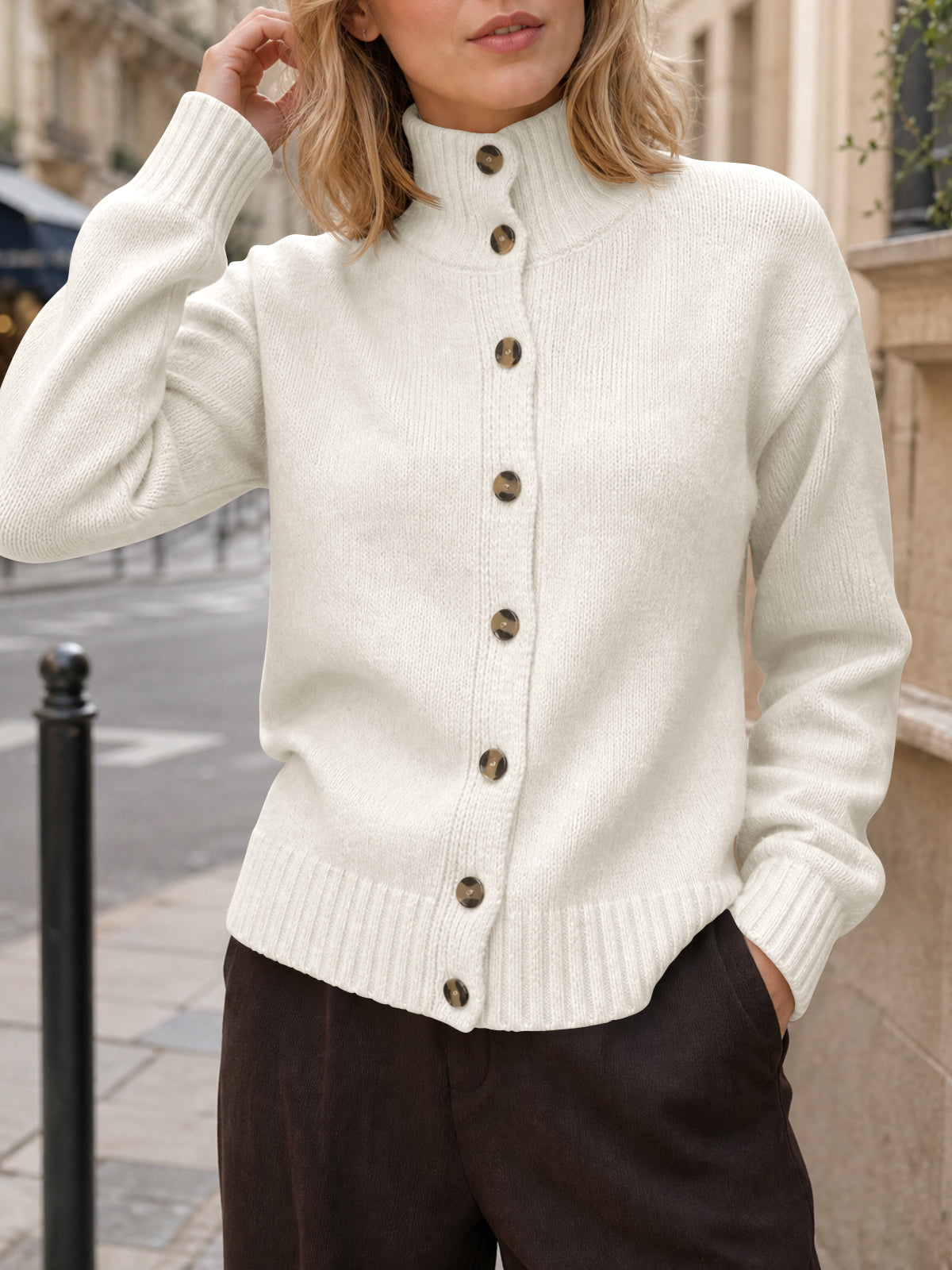 Saodimallsu Womens Mock Neck Button Up Cardigans