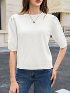Saodimallsu Womens Puff Sleeve Ruffle Knit Pullover