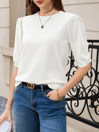 Saodimallsu Womens Puff Sleeve Ruffle Knit Pullover