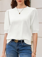 Saodimallsu Womens Puff Sleeve Ruffle Knit Pullover