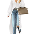 Saodimallsu White Womens V Neck Cardigan