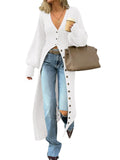 Saodimallsu White Womens V Neck Cardigan