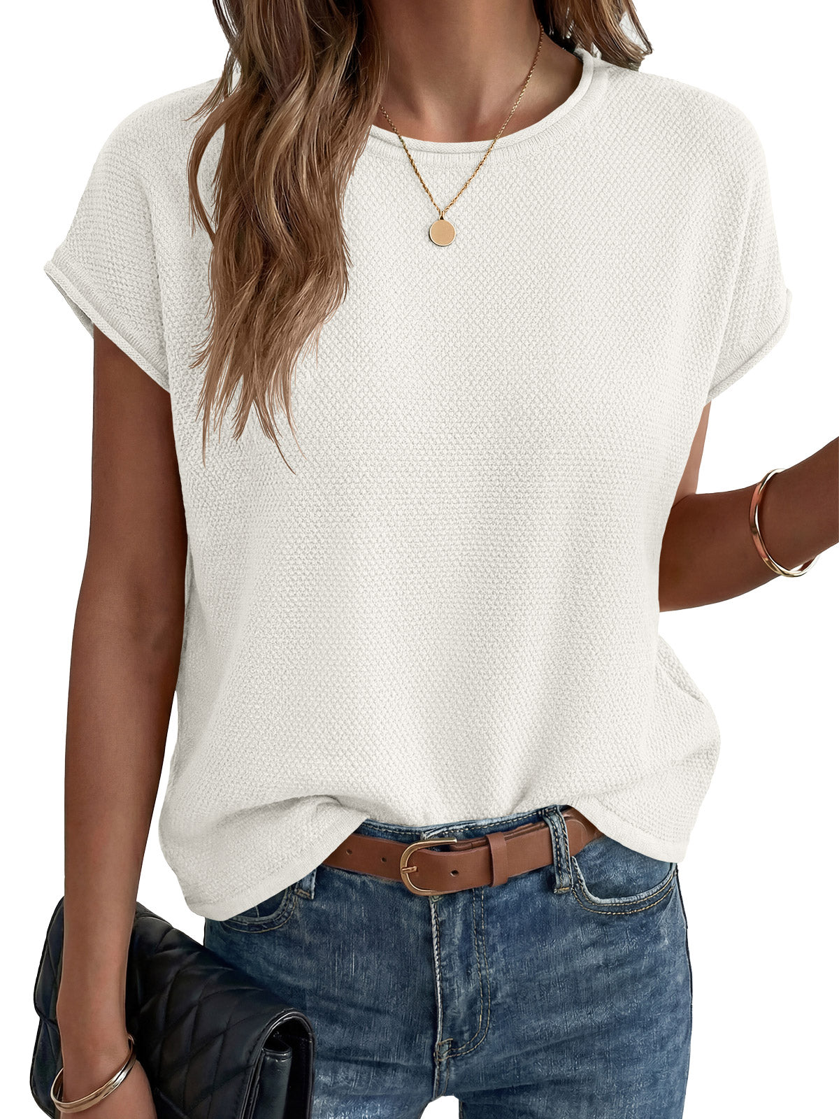 Saodimallsu Womens Waffle Knit Cap Sleeve Top