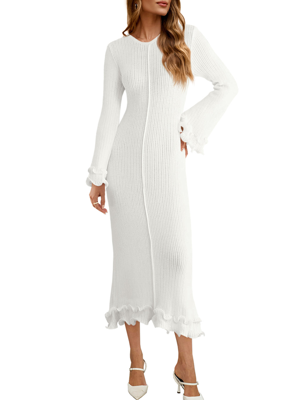 Saodimallsu Womens Bell Sleeve Bodycon Dress