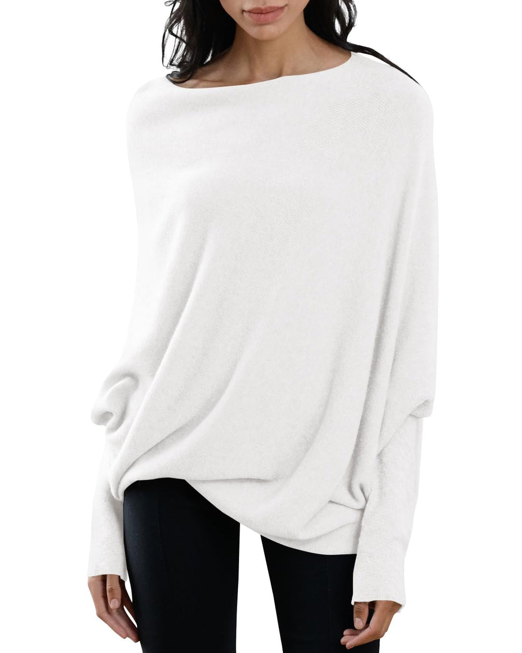 Saodimallsu Womens Boat Neck Oversized Knit Sweater