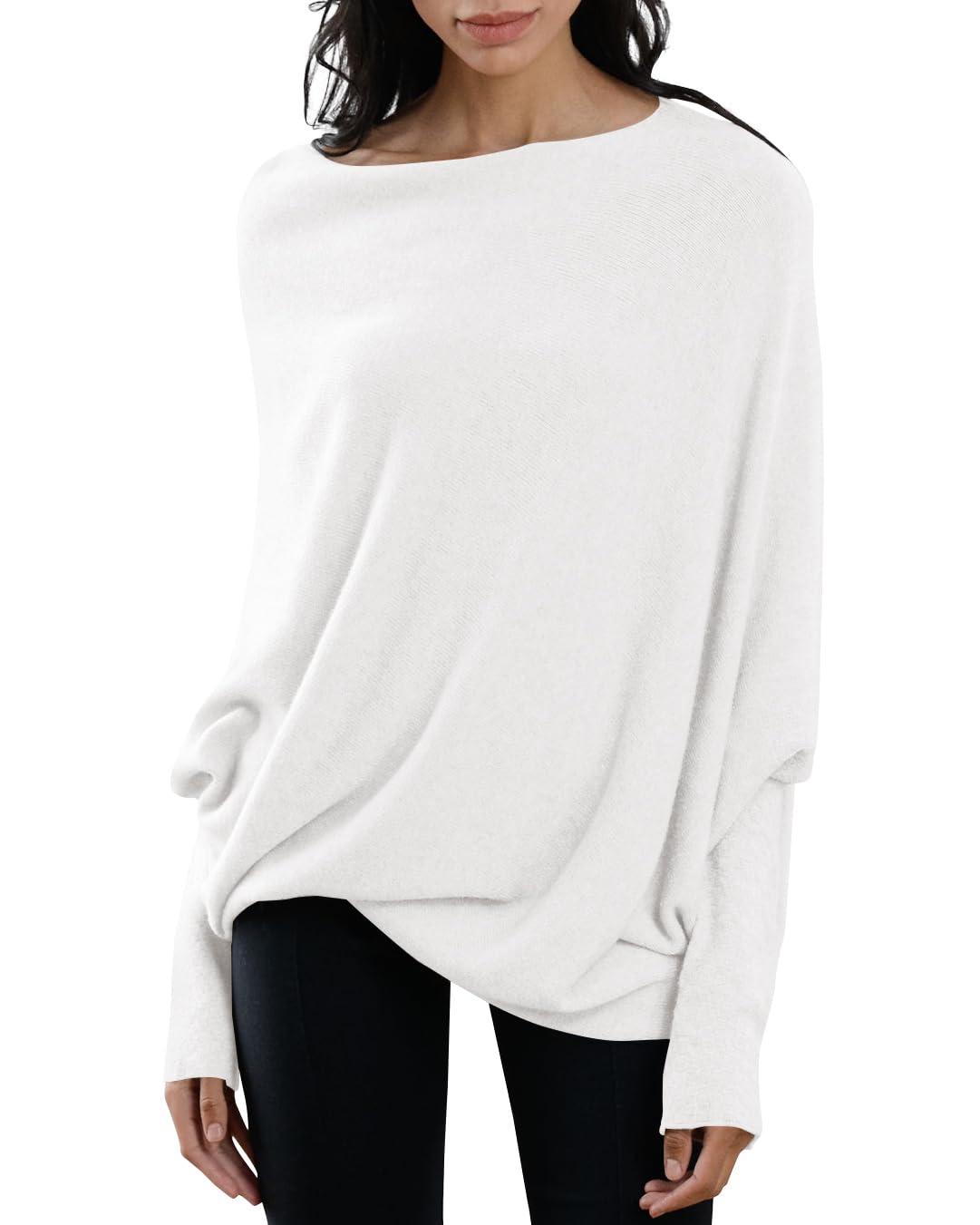 Saodimallsu Womens Boat Neck Oversized Knit Sweater