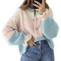 Saodimallsu Womens Striped Ruffle Sleeve Cardigan Coats