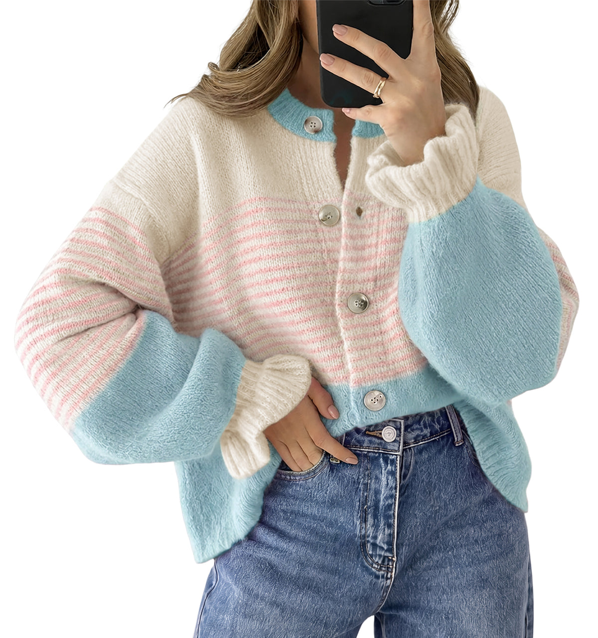 Saodimallsu Womens Striped Ruffle Sleeve Cardigan Coats
