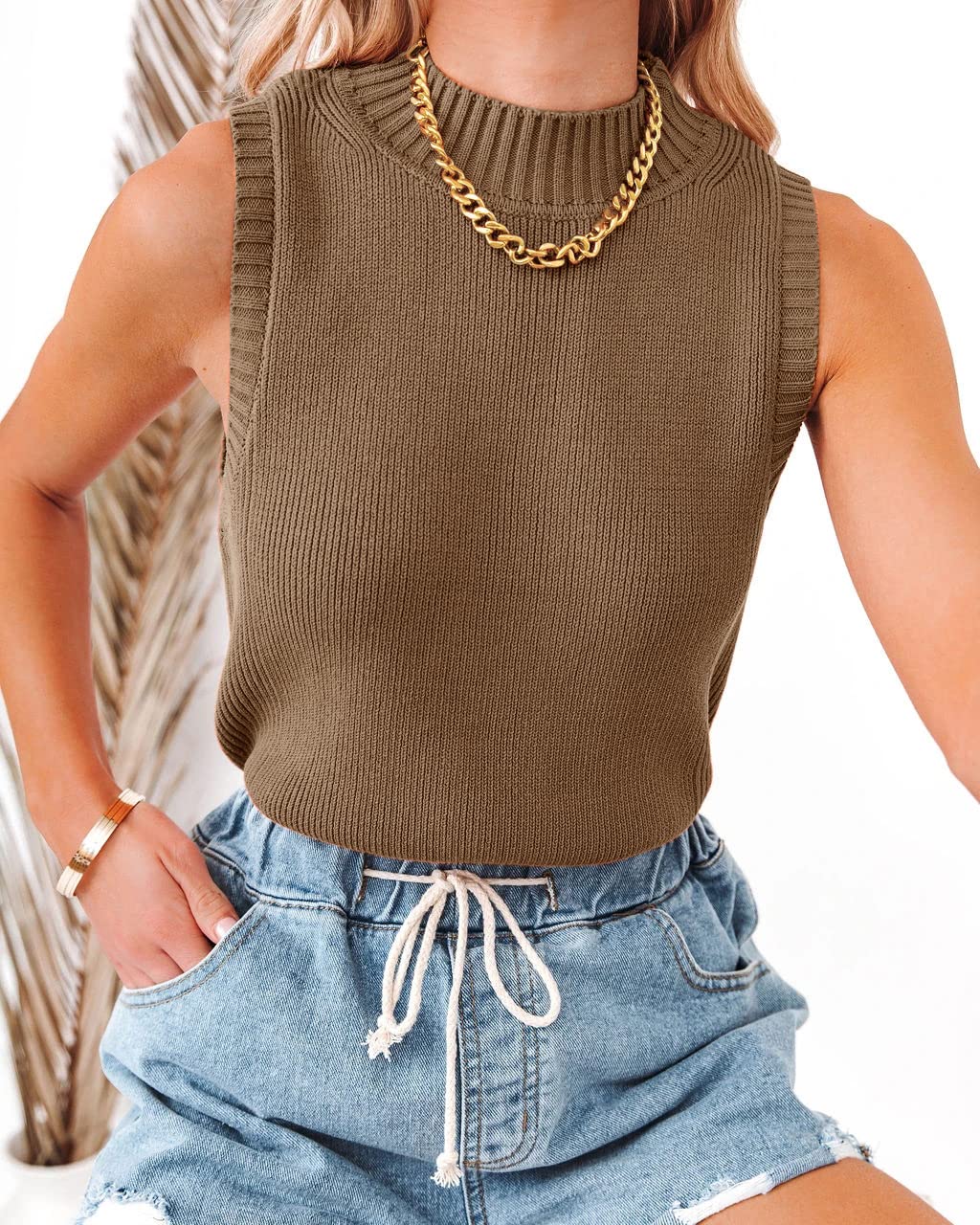 Saodimallsu Womens High Neck Ribbed Tank Tops