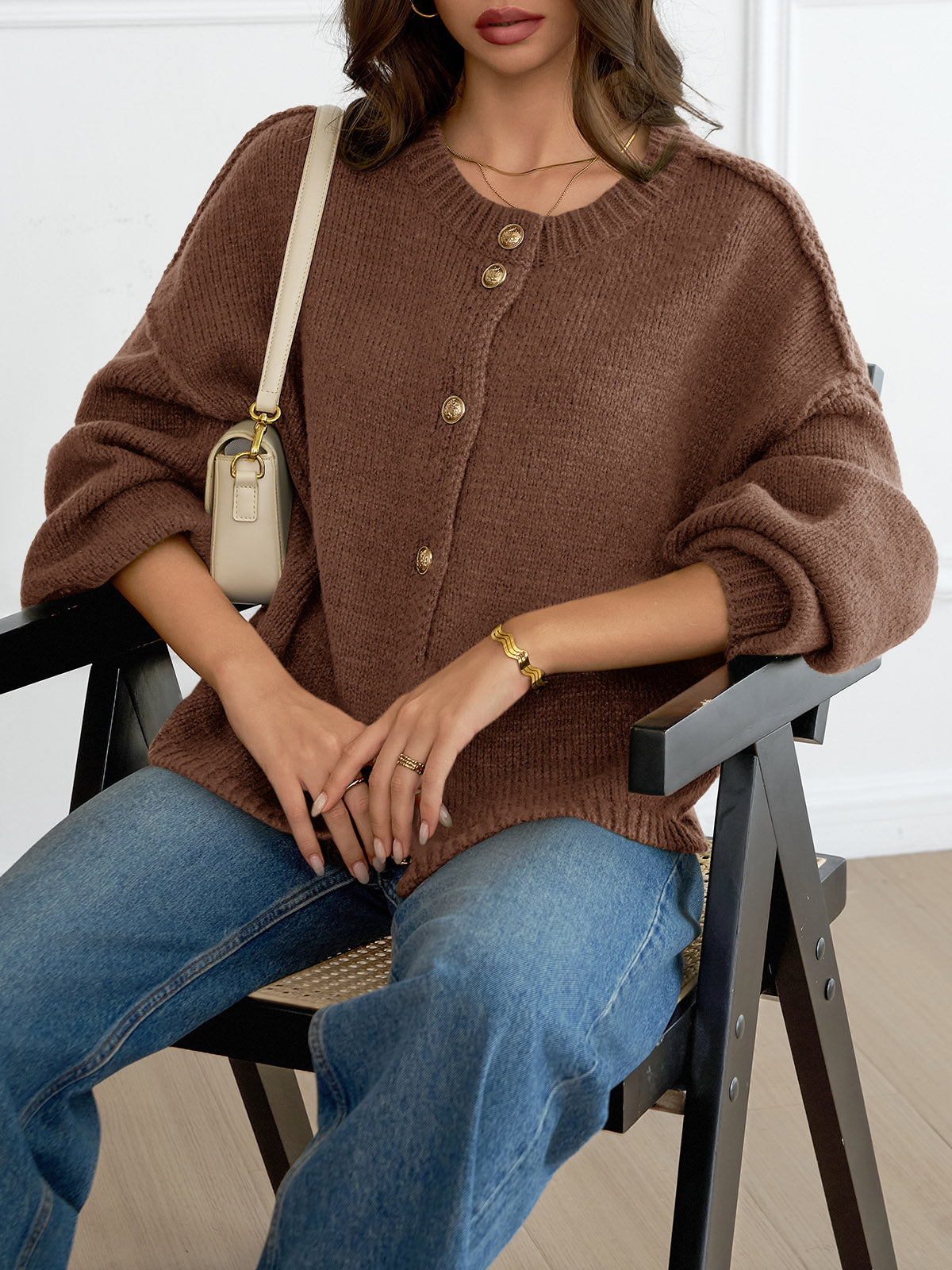 Saodimallsu Womens Button Up Long Lantern Sleeve Cardigans