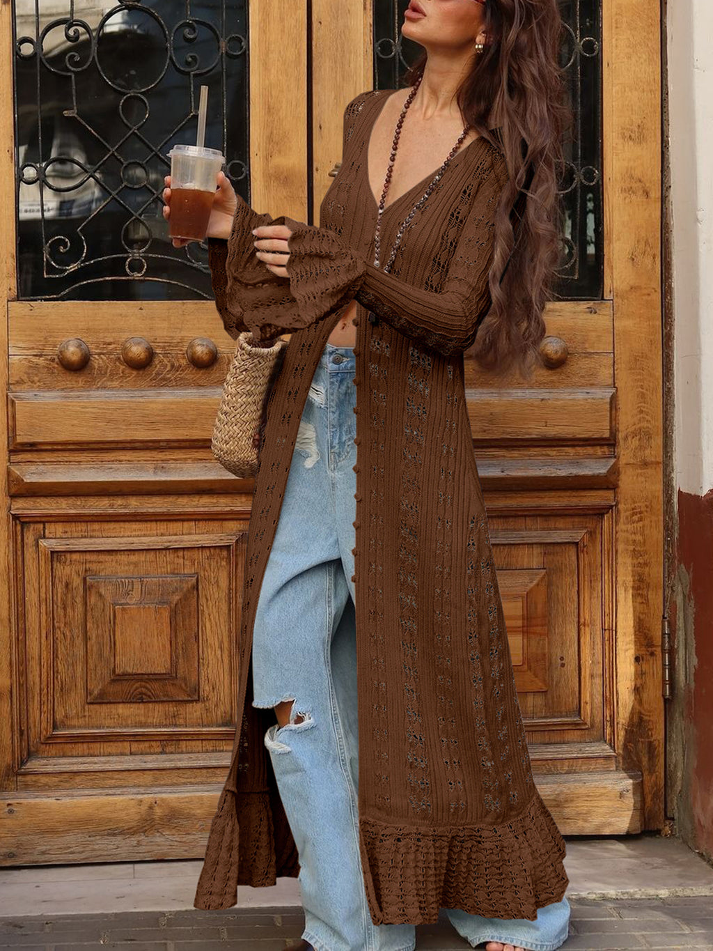 Saodimallsu Womens Boho Crochet Cardigan