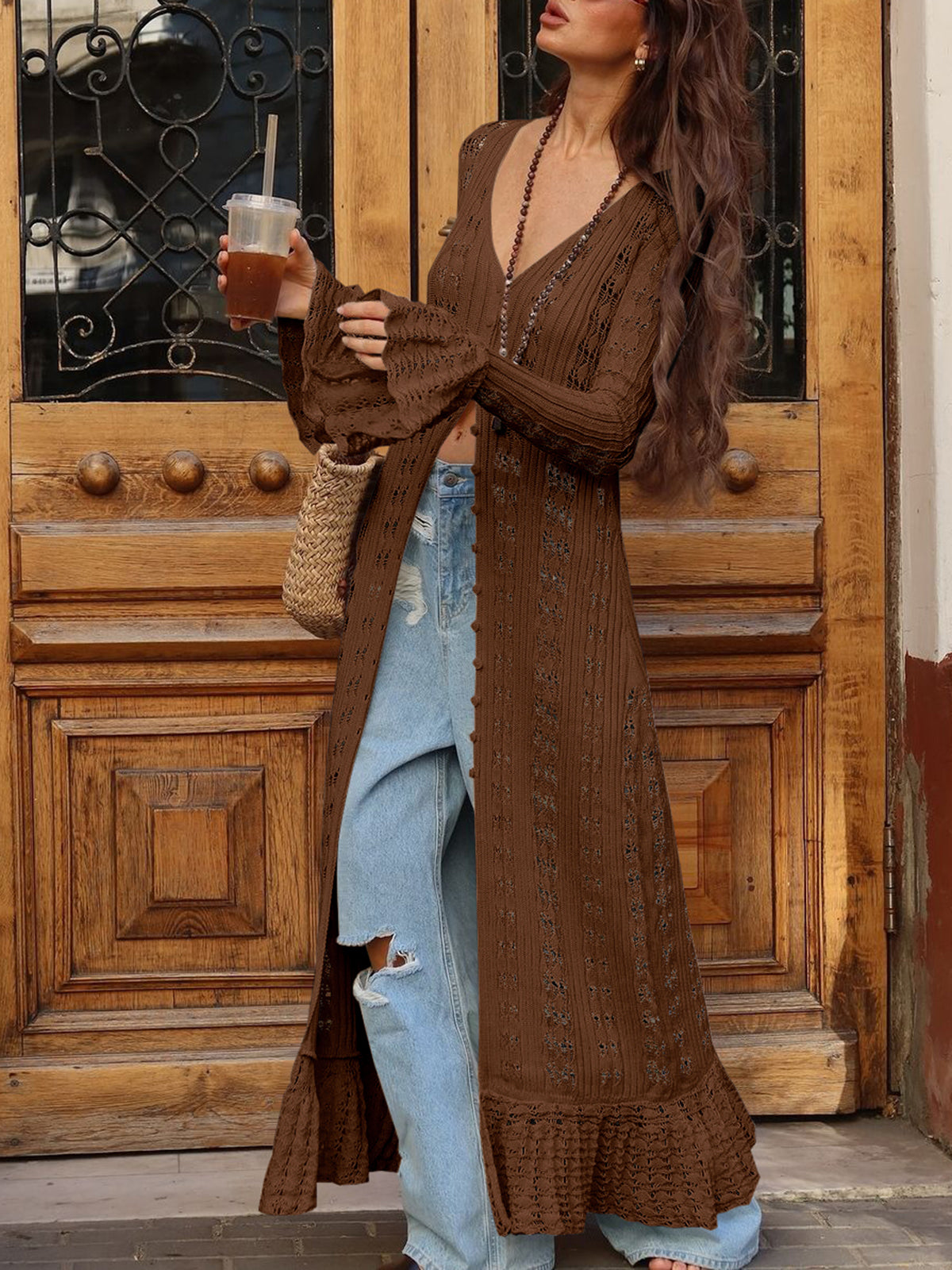 Saodimallsu Womens Boho Crochet Cardigan