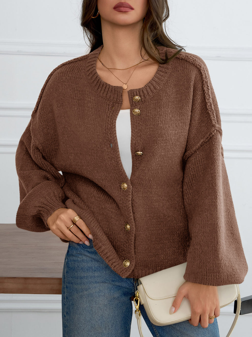 Saodimallsu Womens Button Up Long Lantern Sleeve Cardigans