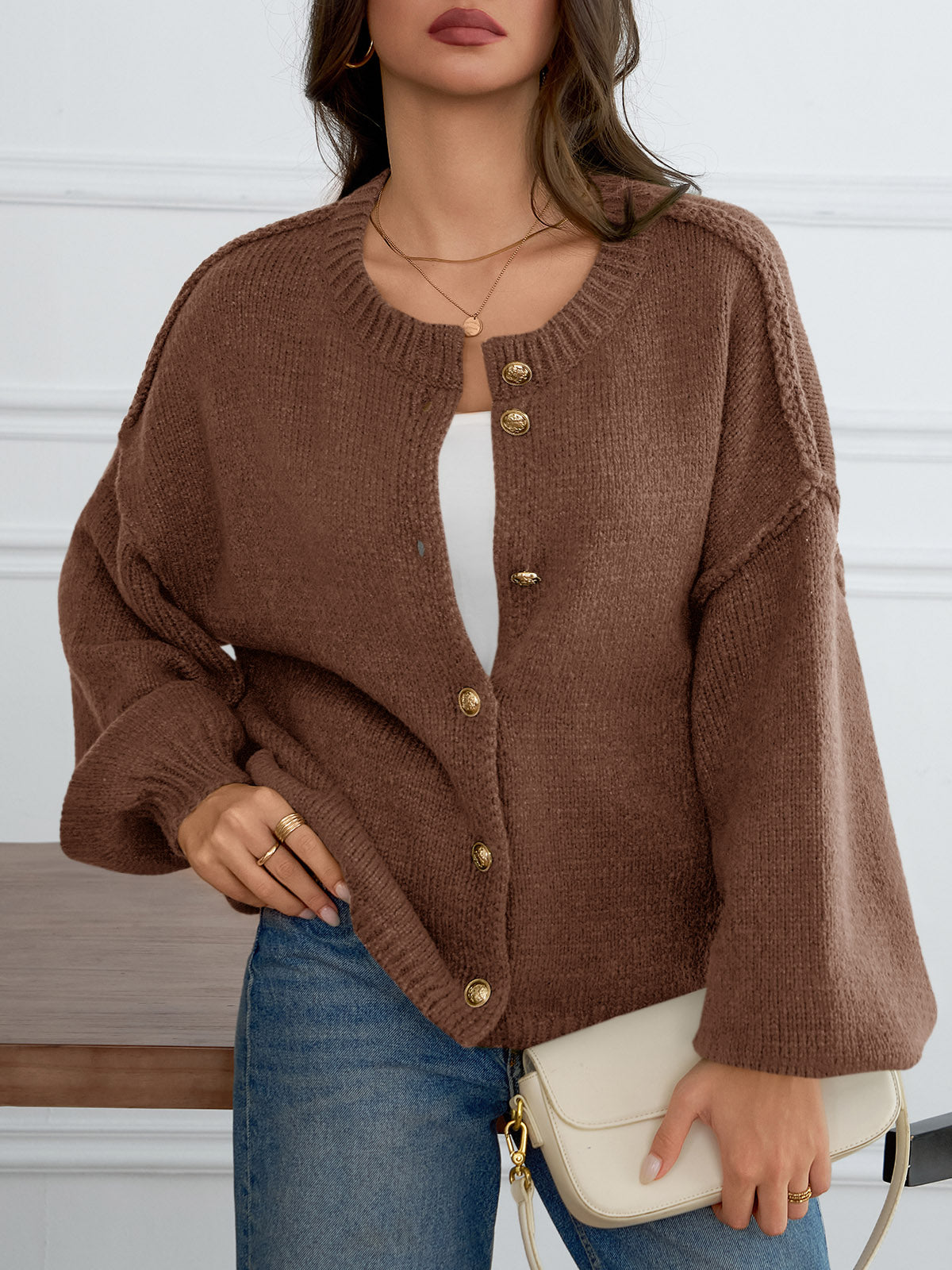 Saodimallsu Womens Button Up Long Lantern Sleeve Cardigans