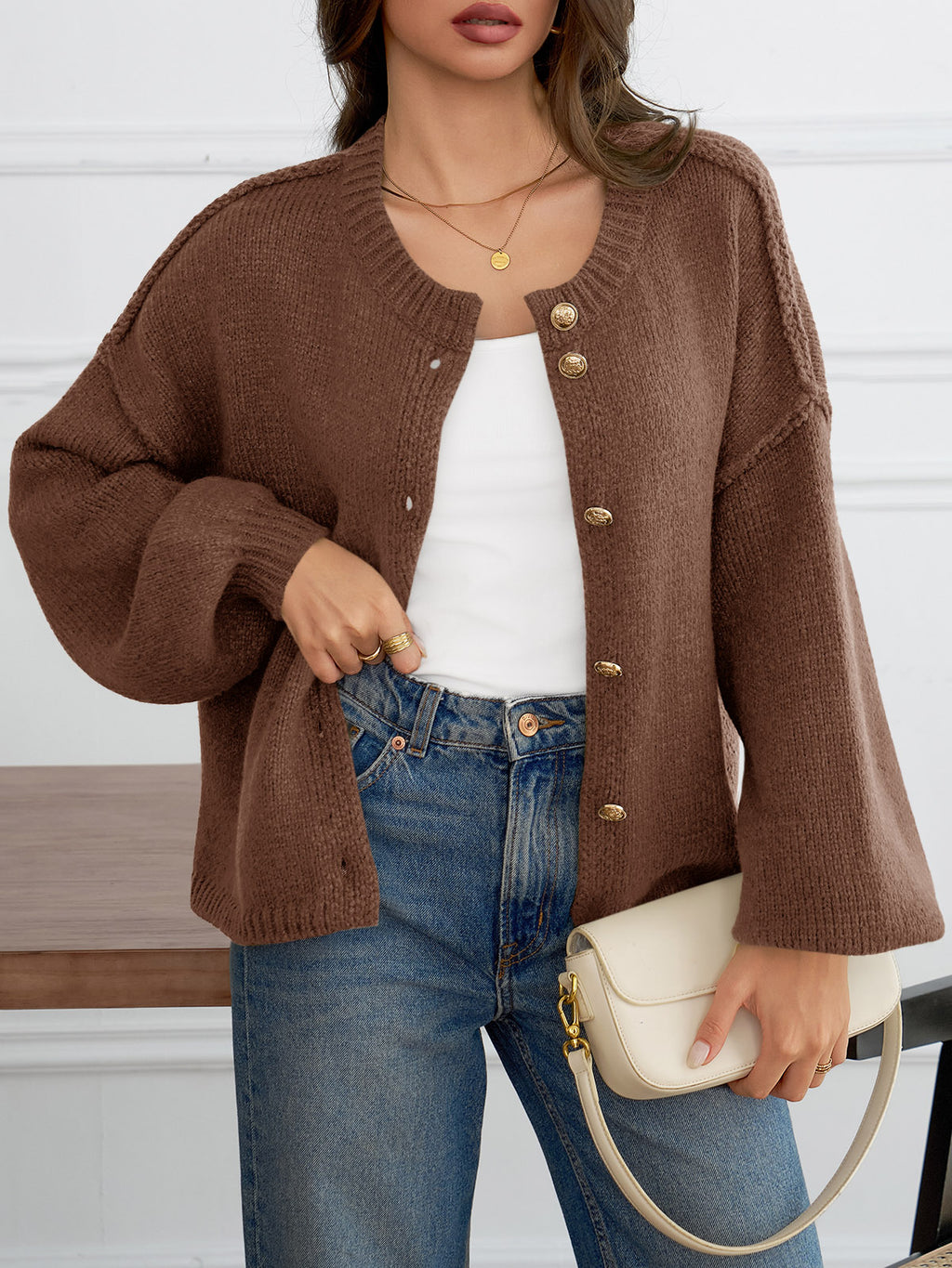 Saodimallsu Womens Button Up Long Lantern Sleeve Cardigans
