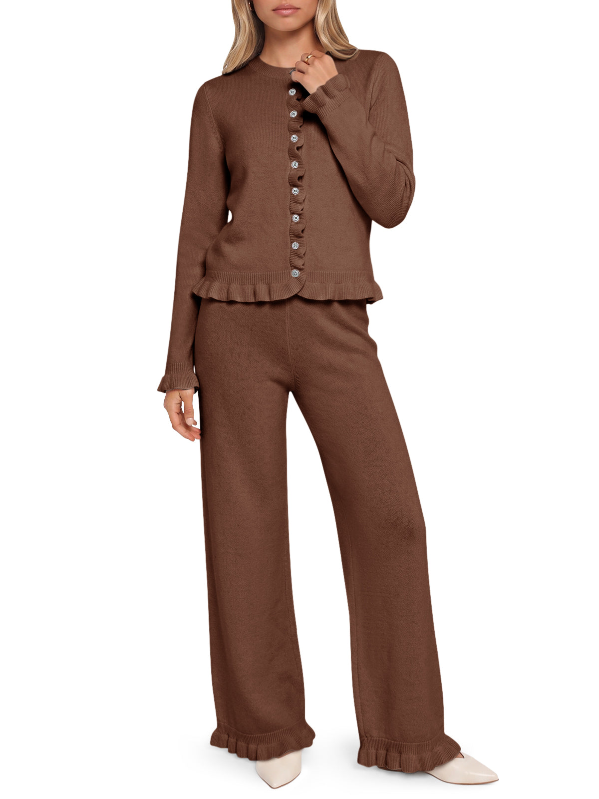 Saodimallsu Women Ruffle Knit Lounge Set