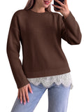 Saodimallsu Womens Lace Patchwork Knit Sweater