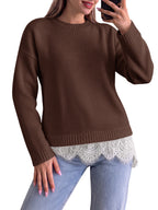 Saodimallsu Womens Lace Patchwork Knit Sweater