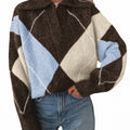 Saodimallsu Womens Collared V Neck Argyle Sweater