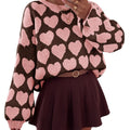 Saodimallsu Womens Heart Jacquard Drop Shoulder Long Sleeve Crewneck Pullover Sweater