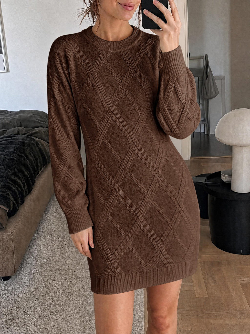 Saodimallsu Womens Cable Knit Fitted Mini Dress