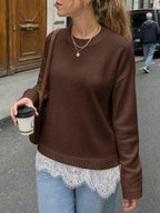 Saodimallsu Womens Lace Patchwork Knit Sweater