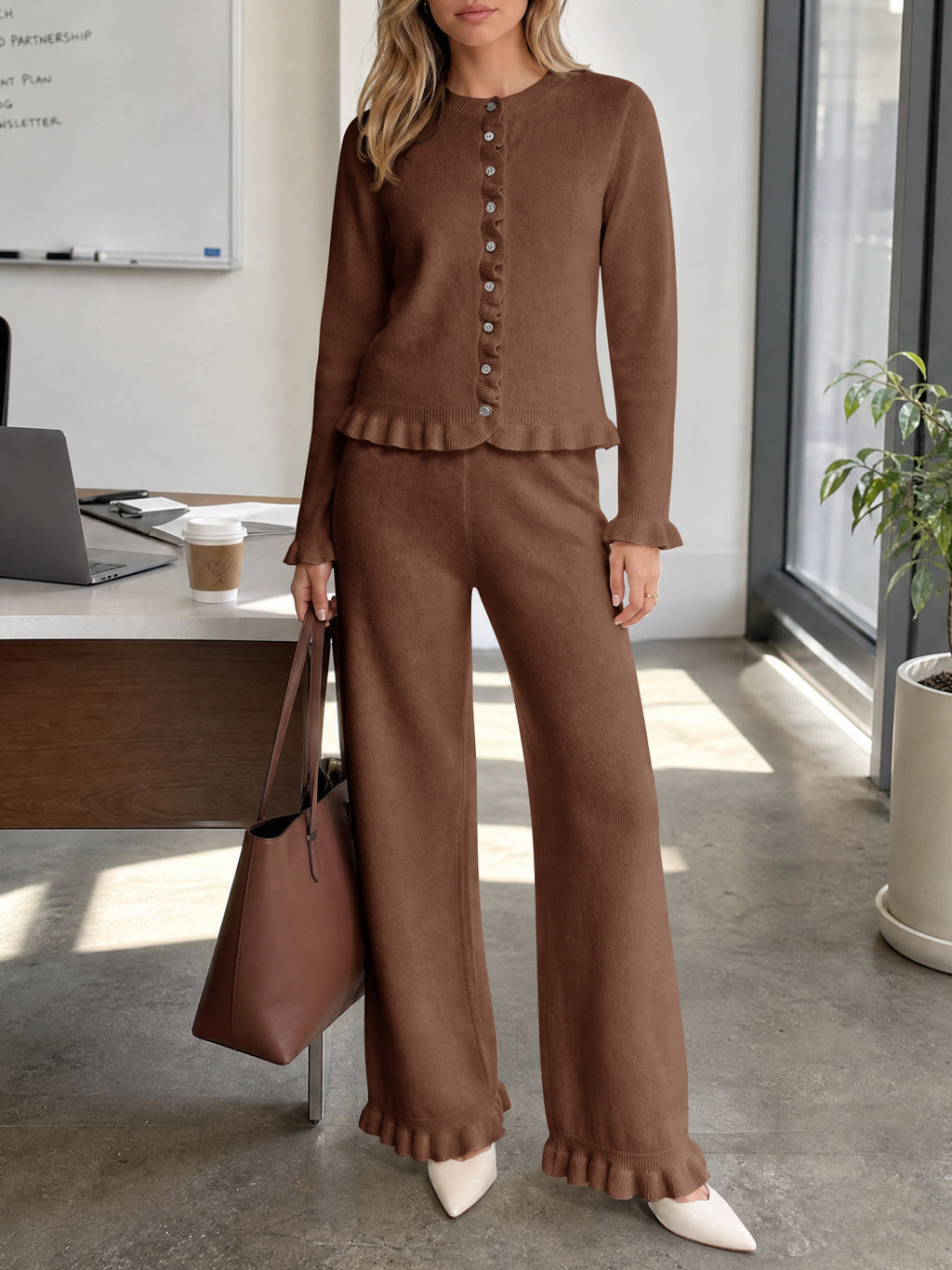 Saodimallsu Women Ruffle Knit Lounge Set